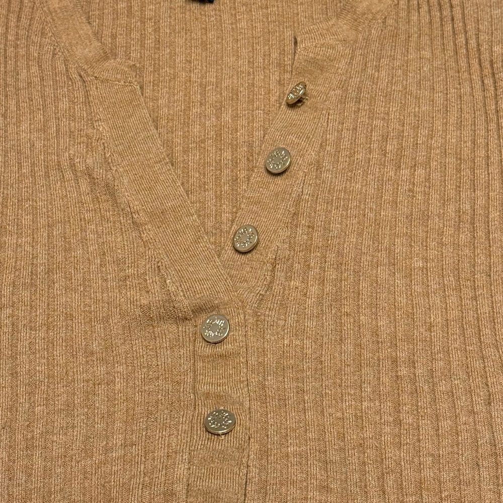 Tan Ribbed Button-Up Sweater Top - Picture 2 of 4